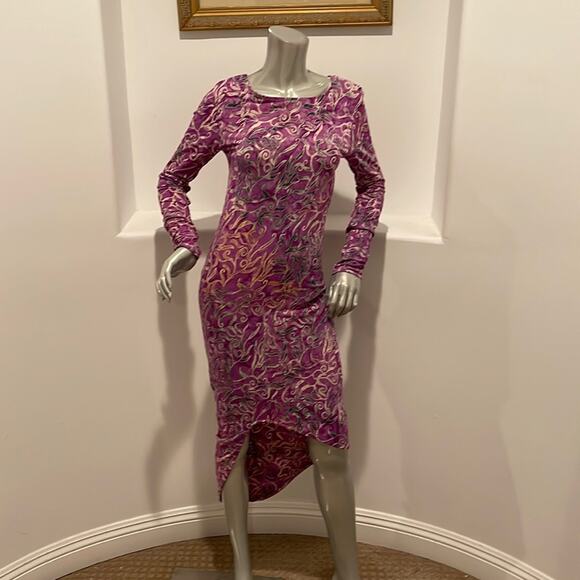 INDAH “Salju” Asymmetric Printed Dress Purple Multi Size S NWT